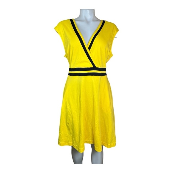 New York & Company Petite Colorblock Accent Wrap Dress City Knits Yellow size L - Picture 4 of 16
